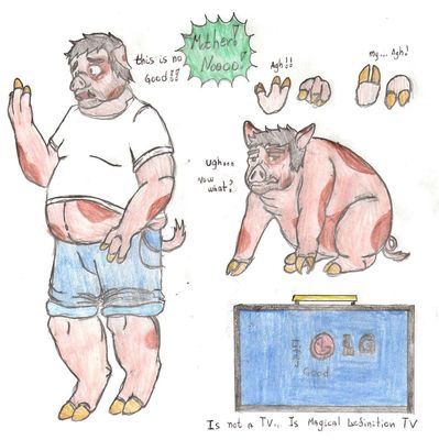 Pig Transformation 3/3
Contest entry done by [url=http://luckery.deviantart.com/]Wolfaro[/url]
Keywords: Wolfaro;Pig TF